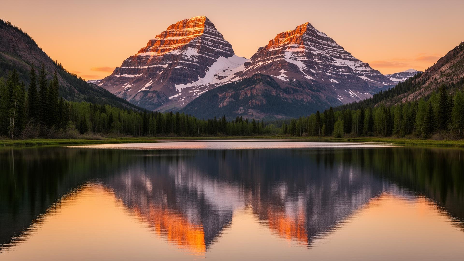 Snow-capped mountains at sunrise
